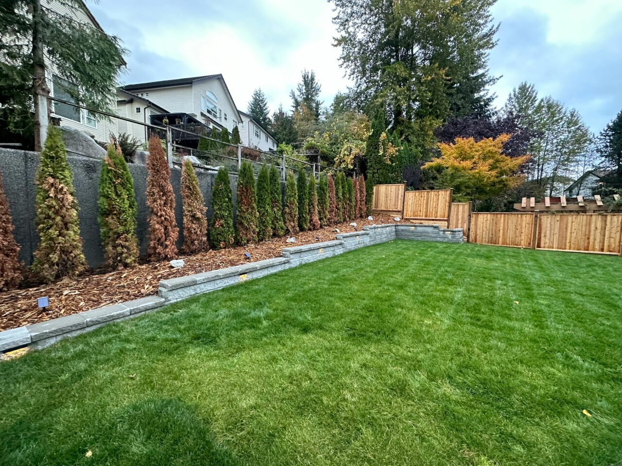 Retaining wall & sod installation